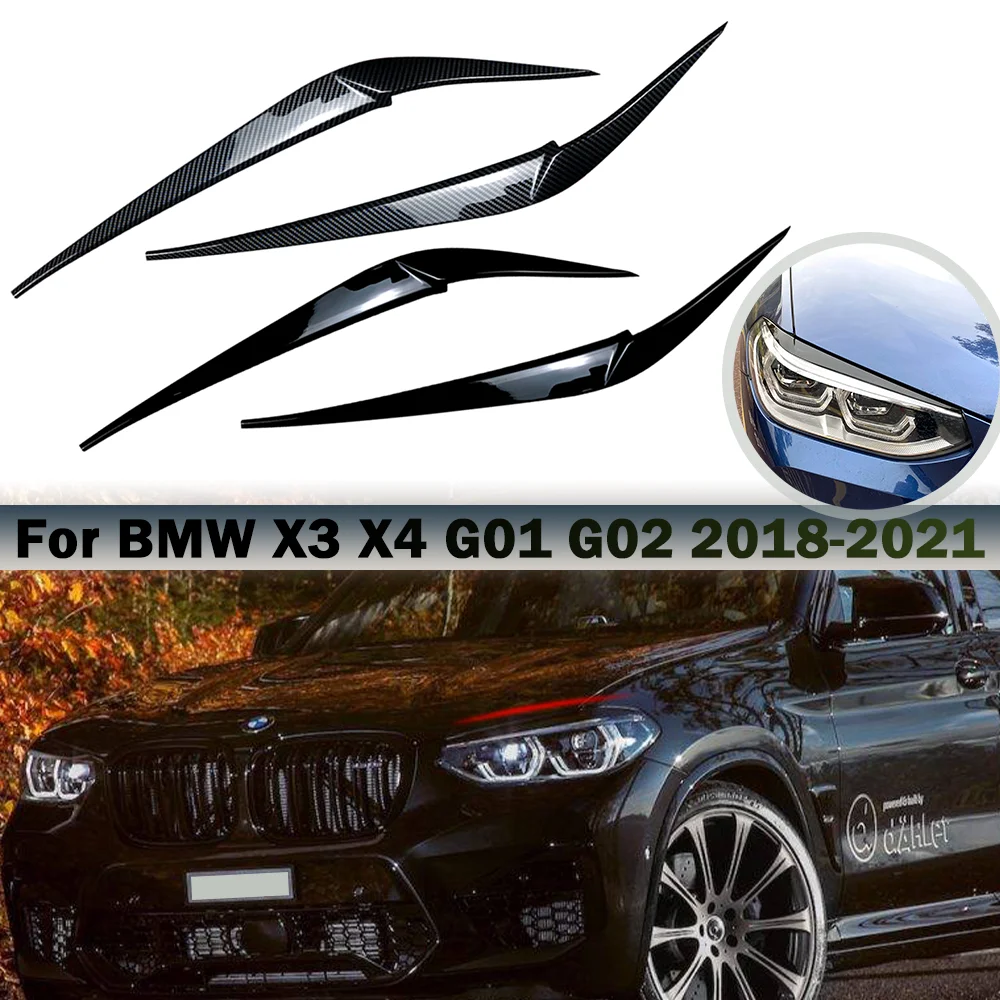 

2 шт. Автомобильная глянцевая черная фара налобный фонарь для BMW X4 X3 G01 G02 2018-2021 Автомобильная Передняя Фонарь налобный фонарь полоса крышка отделка