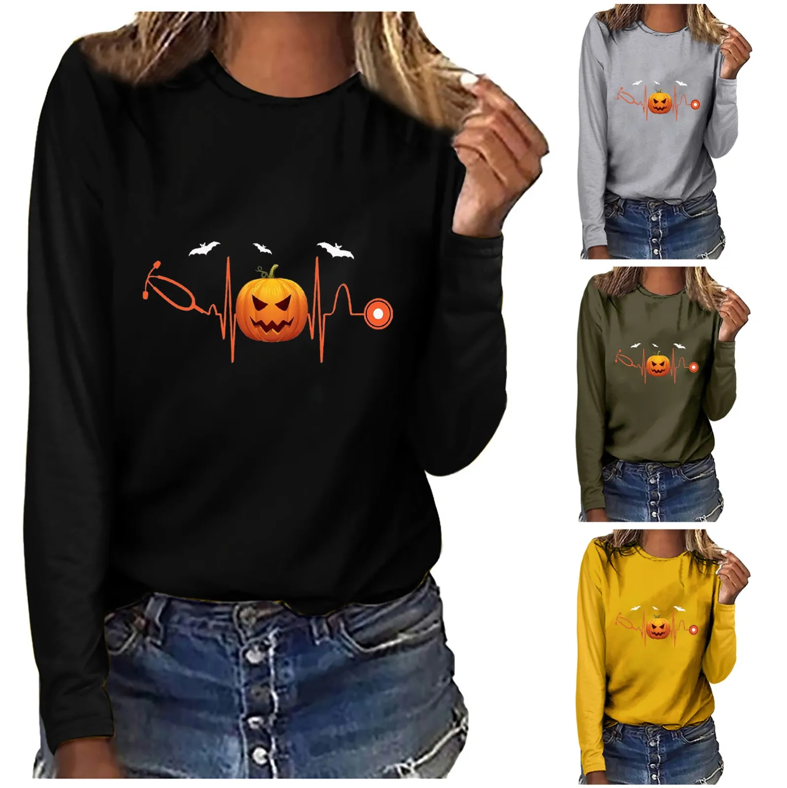 

Женская рубашка с длинным рукавом и принтом, из полиэстера