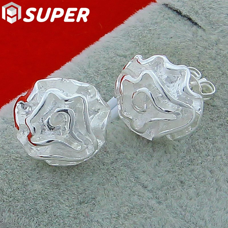 

925 Sterling Silver Rose Flowers Stud Earring For Women Wedding Engagement Charm Jewelry