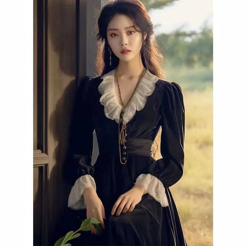 Женское винтажное платье-миди с кружевом