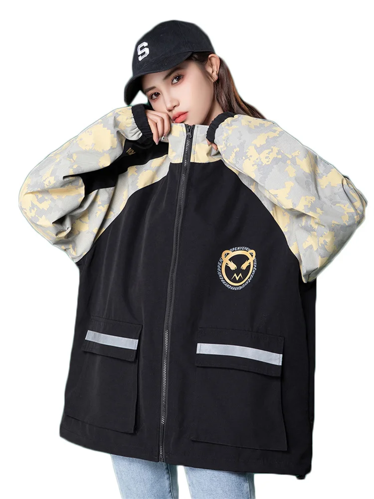 

Cargo Coat Women Spring Autumn Letter 2022 New Fashion Loose Korean Students Black Thin Casual Baseball Jackets Female Clothing