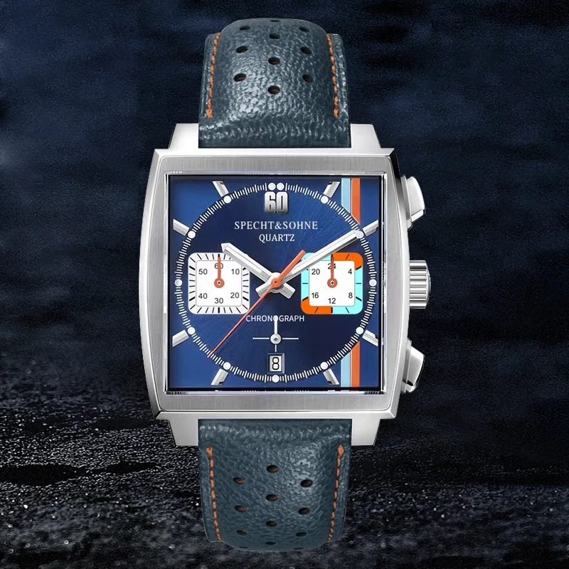 

Luxury Brand Specht&Sohne 2022 Men's Watches Japan VK63 Chronograph Quartz Wristwatch Genuine Leather Relogio Masculino 39MM