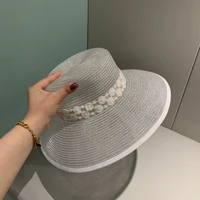 french hepburn style elegant lace silver straw hat ladies fashion versatile beach sun hat straw hat folding beach hat