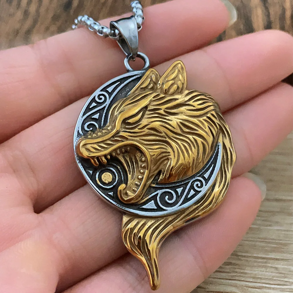 

Vintage Viking Wolf Necklace Stainless Steel Punk Rock Nordic Odin Rune Men Pendant Necklace Fashion Amulet Jewelry Wholesale