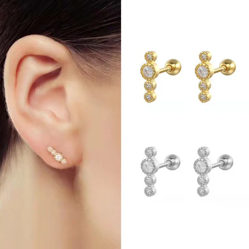 

European and American Minority Design Earrings White Diamond Stud Earrings Female S925 Silver Simple and Fresh Stud Earrings
