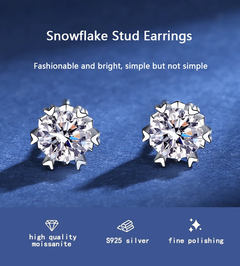 

2022 серьги с мусанитом, инкрустированные шестью зубцами женские серьги-гвоздики, сверкающие ювелирные изделия для помолвки, серьги с мусани...