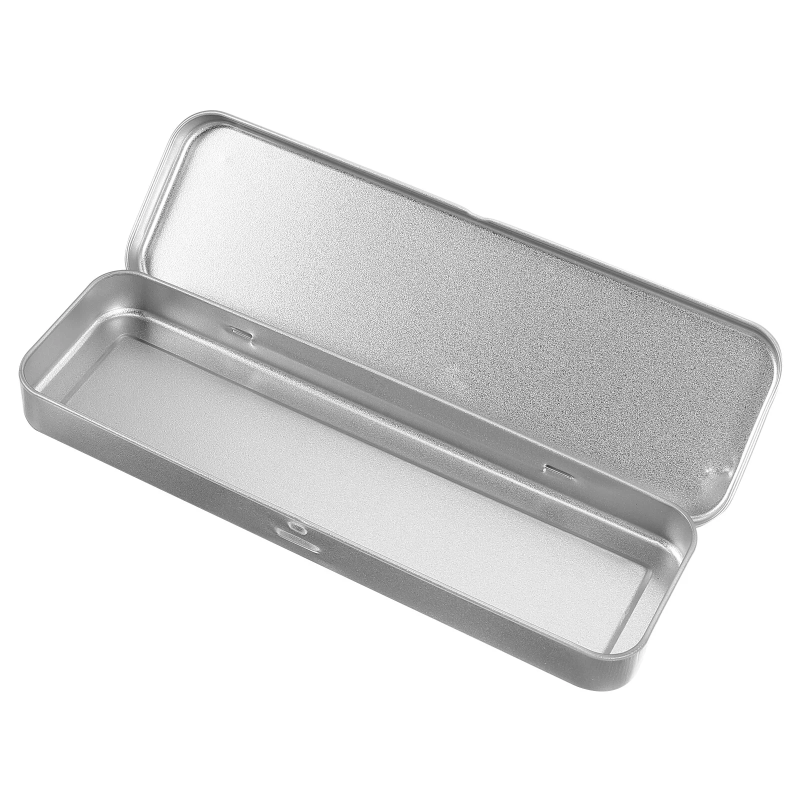 

Empty Tin Box Case Containers Metal Rectangular Tin with Hinged Lid Silver Storage Organizer Tins for Makeup Brush