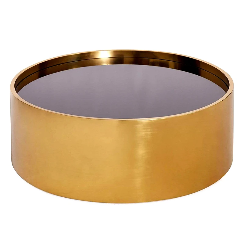 

French Metal Glass Coffee Table Modern Light Luxury Design Niche Round for Home Table Living Room Villa