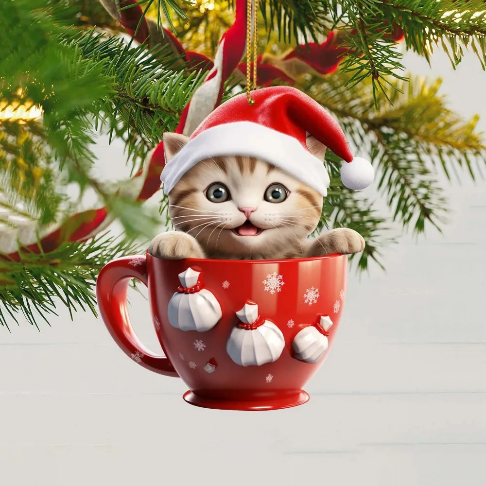 Акриловый рождественский кулон с котом