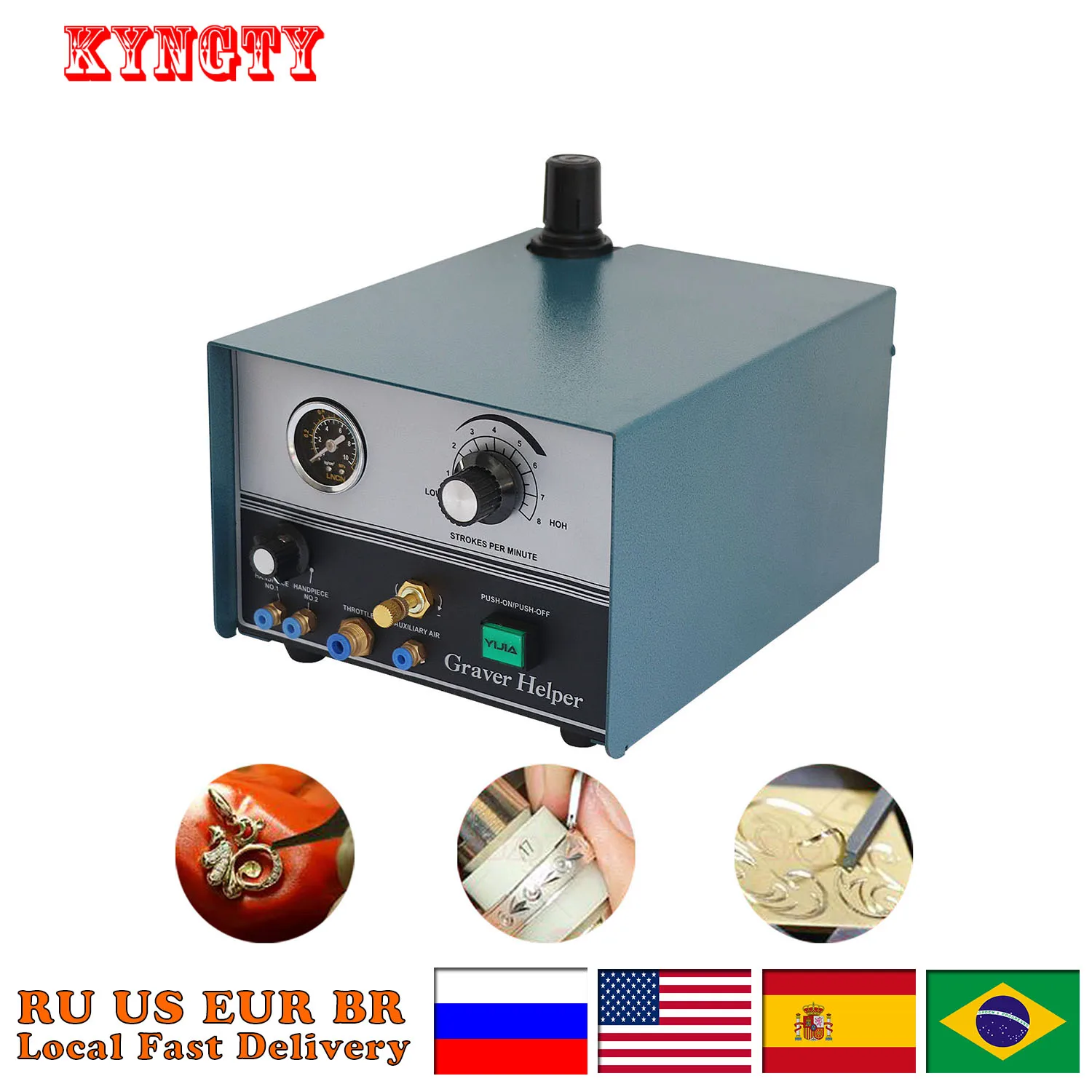 

110V/220V Graver Helper Pneumatic Engraving Machine Double-Ended Reel Bead Edge Machine with Two Handpieces Jewelry Tools