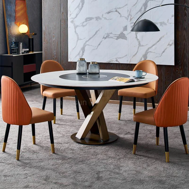 

Imported Circle Rock High-End Slab Dining Table With Embedded Turntable Kitchen Table And Four Chairs Particle Home Furniture