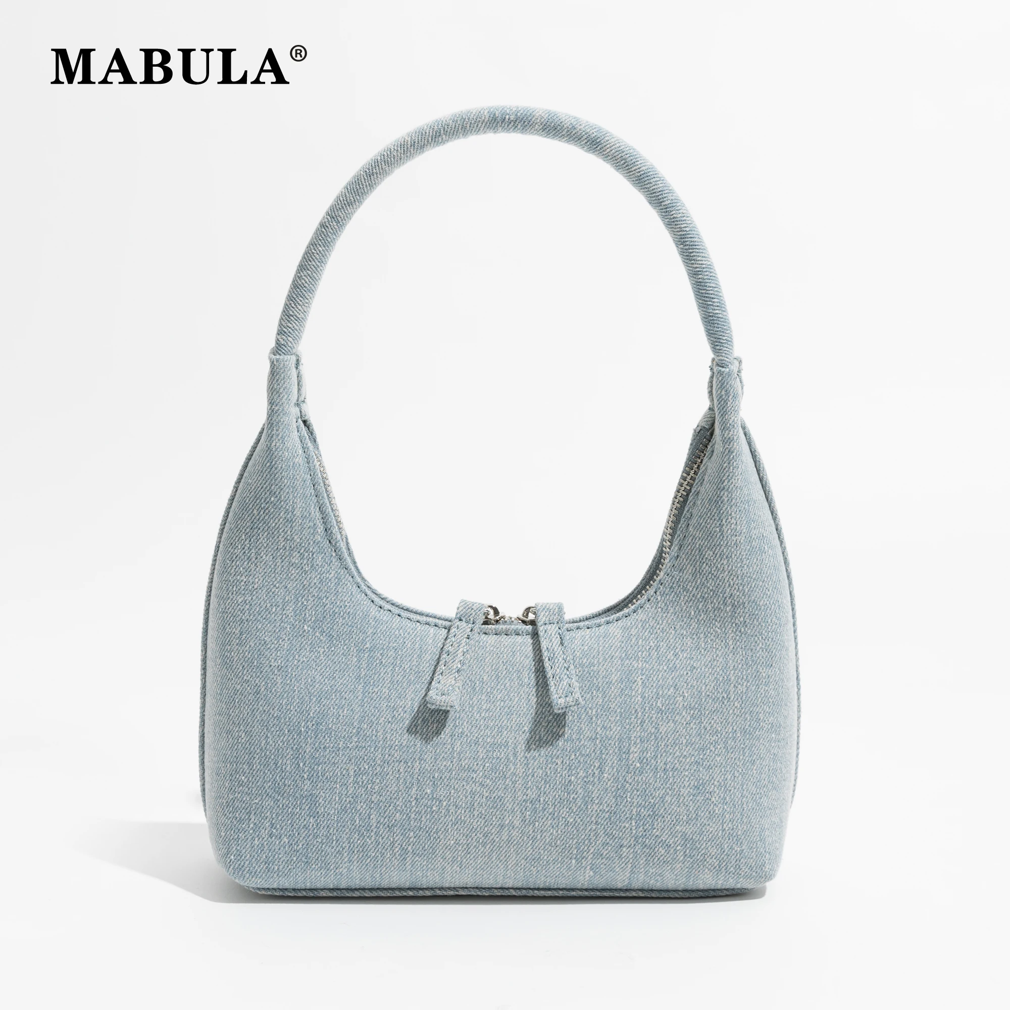 

Женская маленькая джинсовая сумка-клатч MABULA, модная сумка-хобо с синей верхней ручкой в Корейском стиле, мини шикарная Простая Сумка-подмышка, тренд 2023
