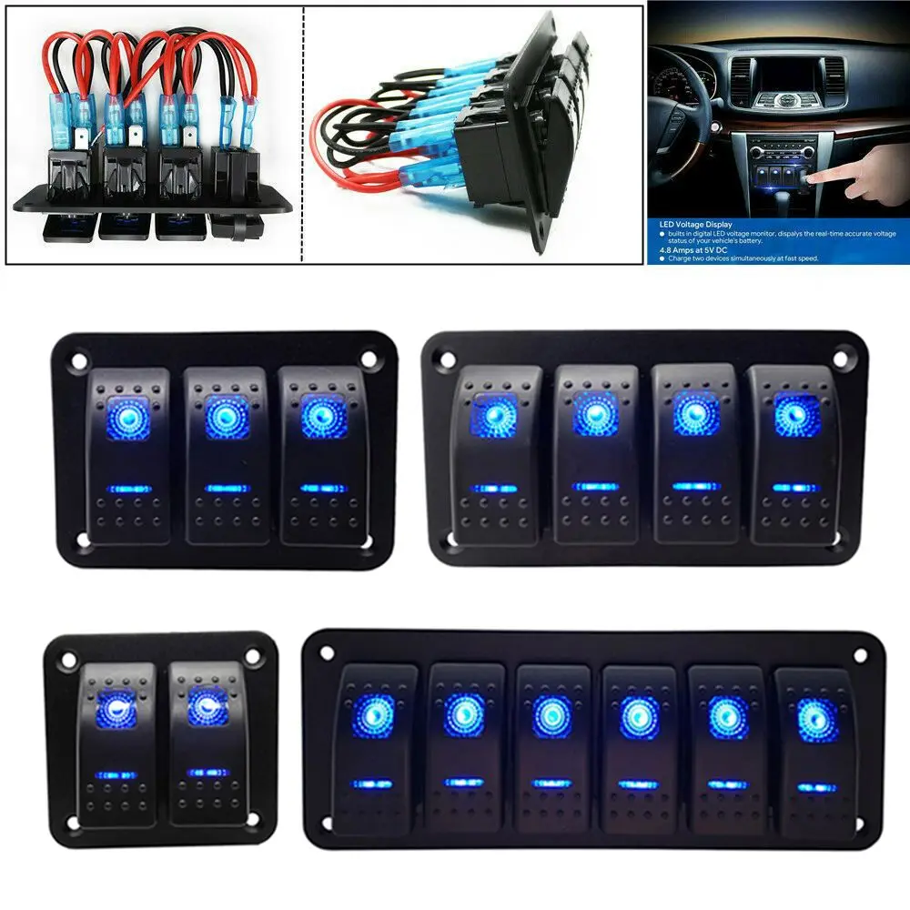 

2 3 4 5 6 Gang 12V/24V LED Marine Boat Rocker Switch Panel for Truck Boat Car Switch Panel Lighter Socket Circuit Breaker