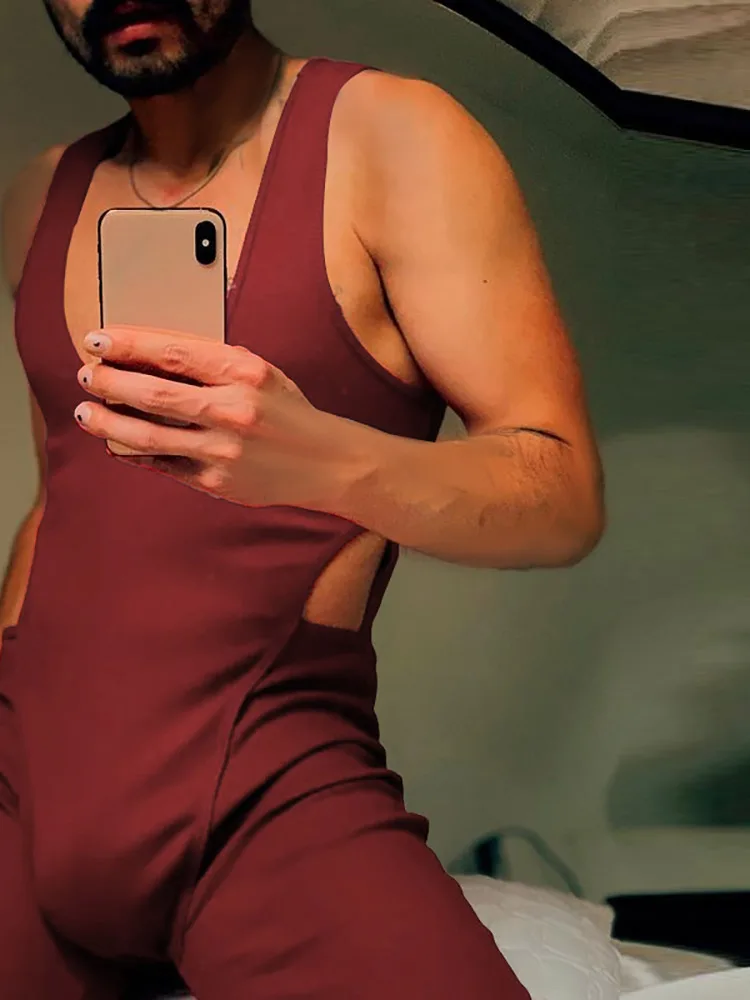 Men's Well Fitting Homewear Stylish Onesies Furnishing Side Hollow Rompers Casual Loungewear Simple Jumpsuits 2021 S-5XL INCERUN