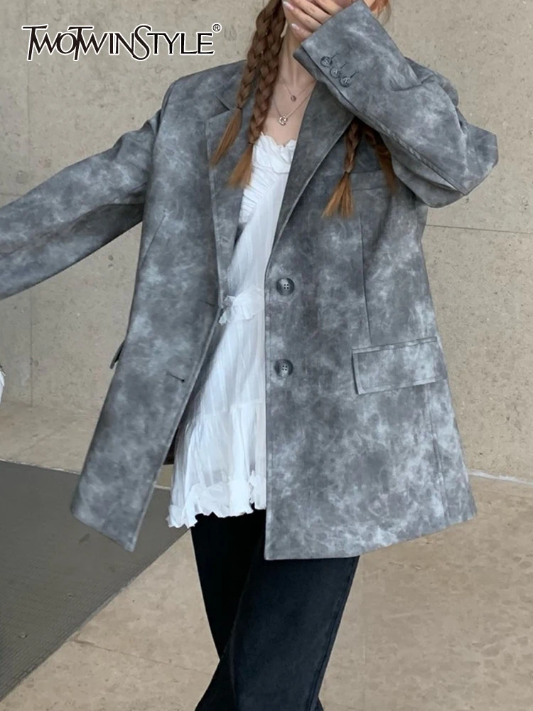 

Женский винтажный кожаный блейзер TWOTWINSTYLE, свободный блейзер с отложным воротником и длинными рукавами, на пуговицах, 2019