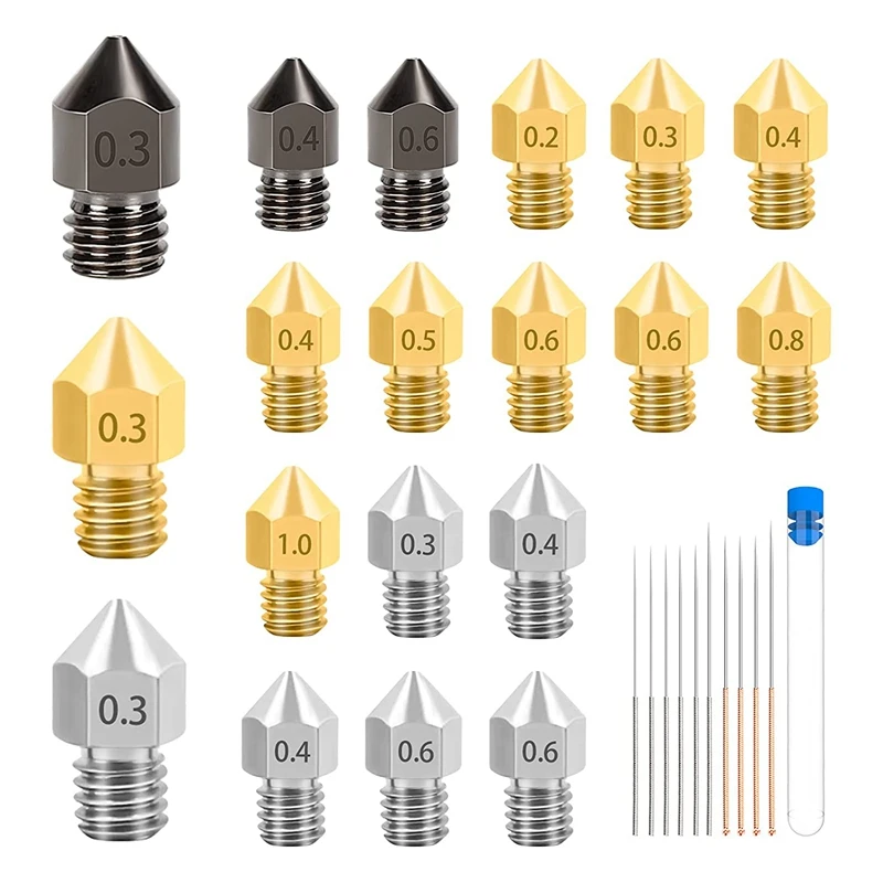 

3D Printer Nozzles,Hardened Steel Brass,Stainless Steel MK8 Nozzles With Cleaning Tool For Makerbot Crealitycr-10/Ender