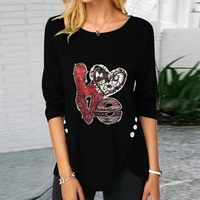 o neck long sleeve t shirt for women casual loose tops love letter print spring and autumn new tees female commuter clothing