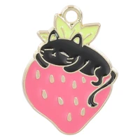 15pcslot black white strawberry cat plant animal charms metal enamel pendant for diy couple gift jewelry making accessories