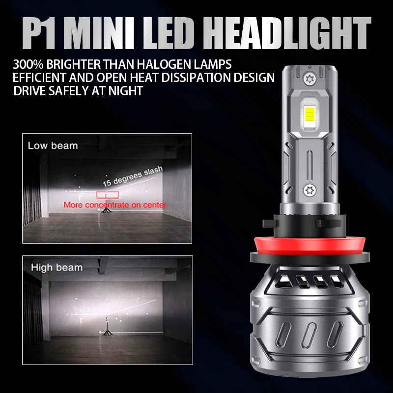 DAWNKNIGHT P1 Mini LED H7 H4 H11 9005 9006 H8 HB4 3000K для светодиодных ламп головного света 12 В 6000K Turbo
