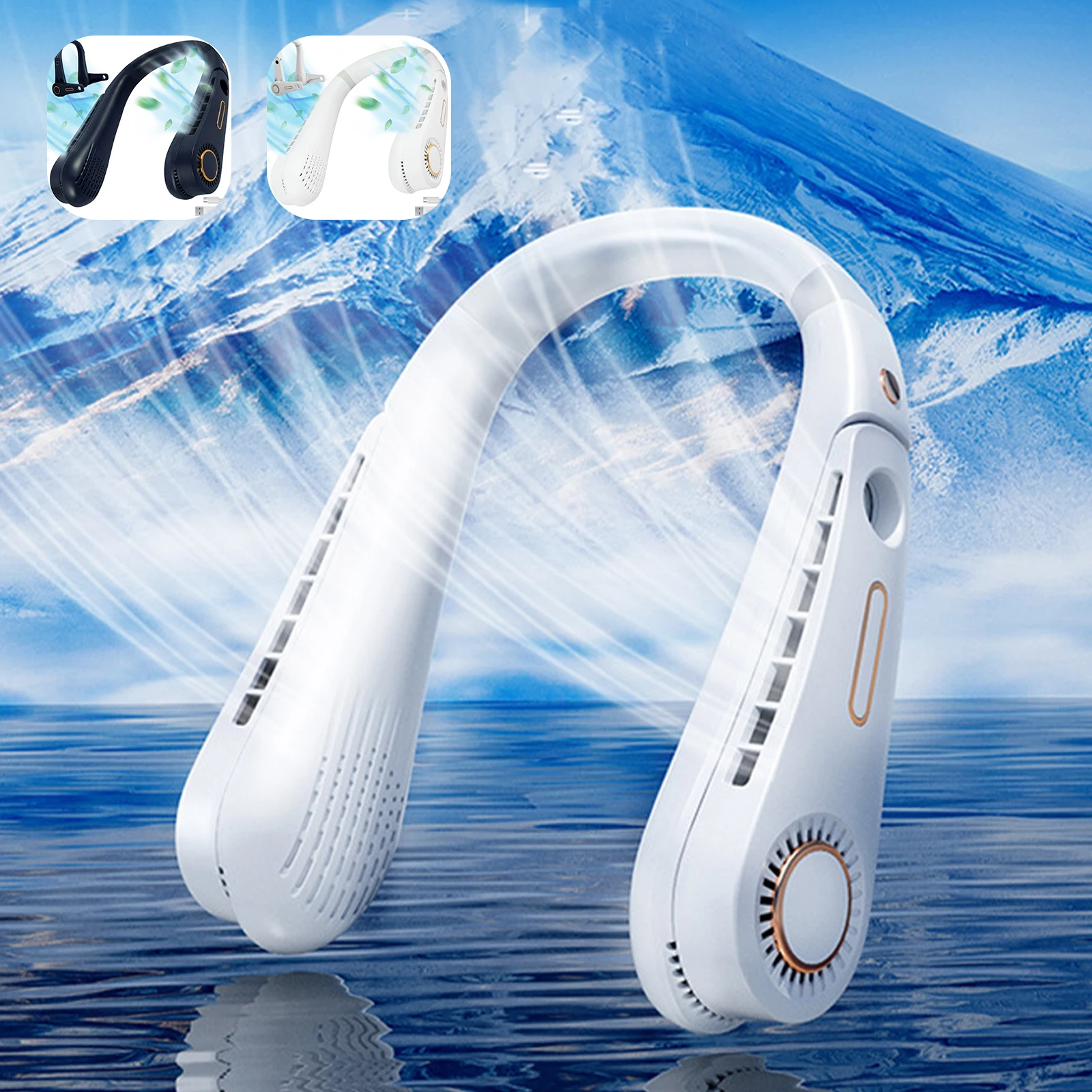 

New Portable Neck Fan 2500mAh Rechargeable Neck Air Conditioner Cooler 5 Modes Bladeless Neck Fan Hands Free Neck Wearable Fan
