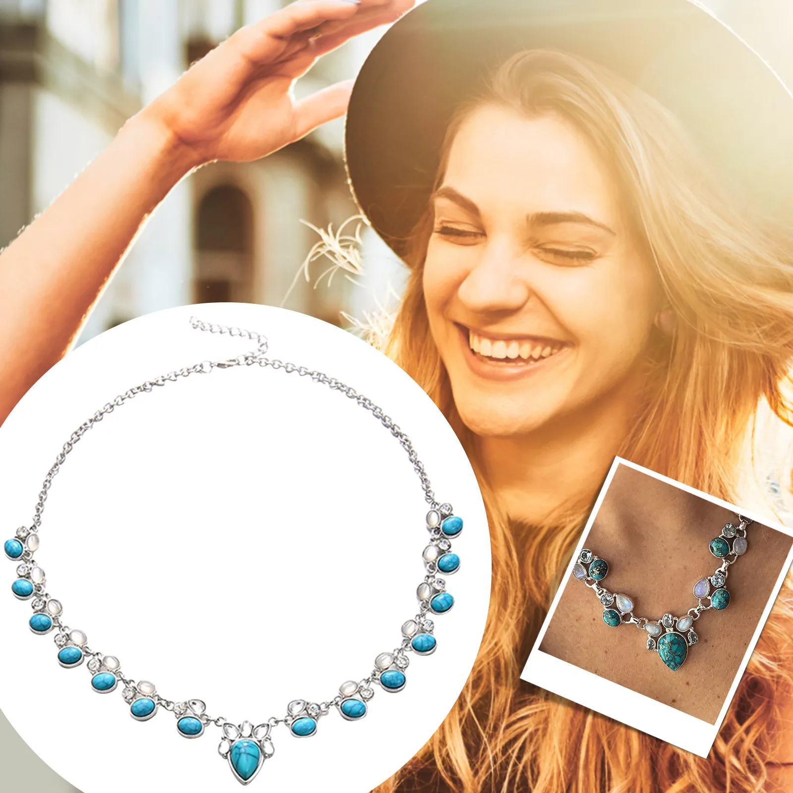 

Ожерелье для женщин ожерелье в стиле бохо из бирюзы ожерелье памяткуный Лон ювелирные изделия подарок