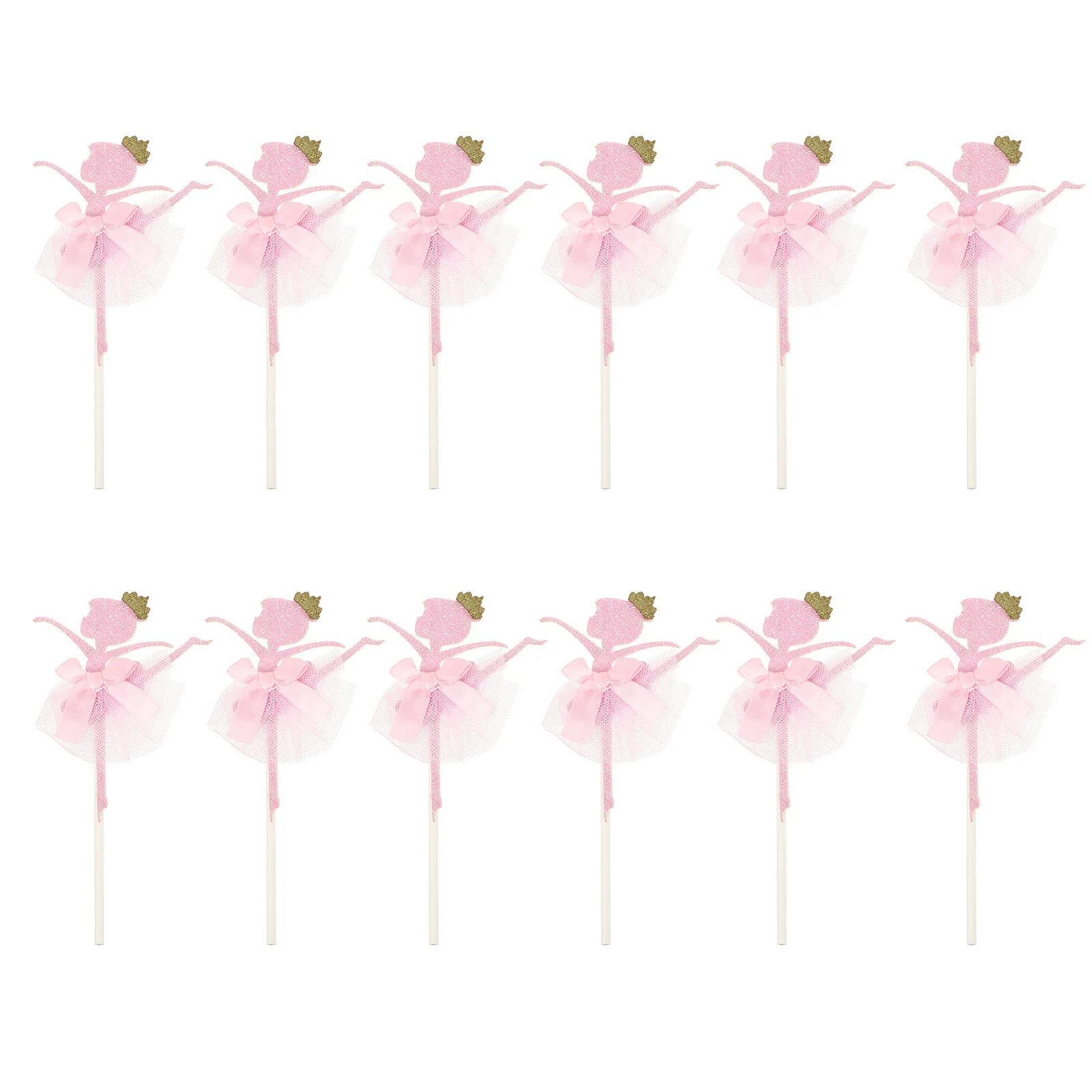 

12pcs Ballet Girl Shape Cake Toppers Glittering Cake Picks Cupcake Decor Party Supplies for Wedding Birthday Festival Pink