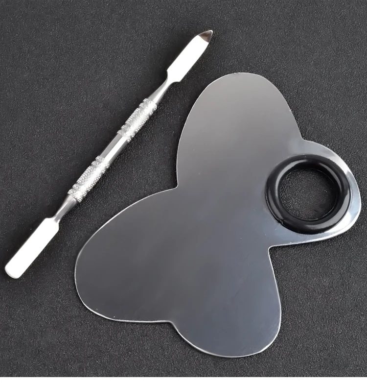 

Pigment Polish Plate Spatula Rod Kits Beauty Make-Up Tools 1 Set Stainless Steel Nail Palette Butterfly Design Mixing Nail Art