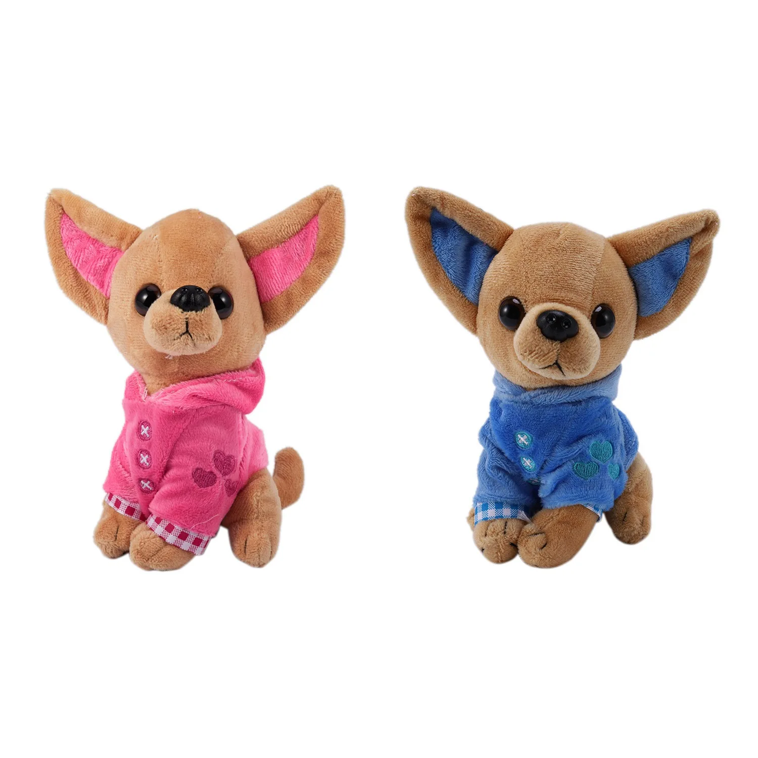

2 Pcs 17cm Chihuahua Puppy Kids Toy Kawaii Simulation Animal Doll Birthday Gift for Dog Plush Toy, Red & Blue