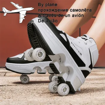Sneakers Deformation Roller Skate Shoes Parkour Roller Shoes Sneakers With Four Wheels Running Shoes For Unisex 4 Children Shoes