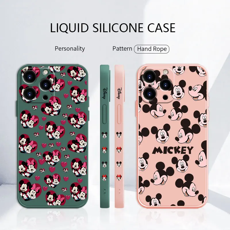 

Candy Color Liquid Silicone Case For iPhone 13 12 11 Pro Max Mini X XR XS Max 7 8 6 6s Plus SE Cover Capa Mickey Mouse