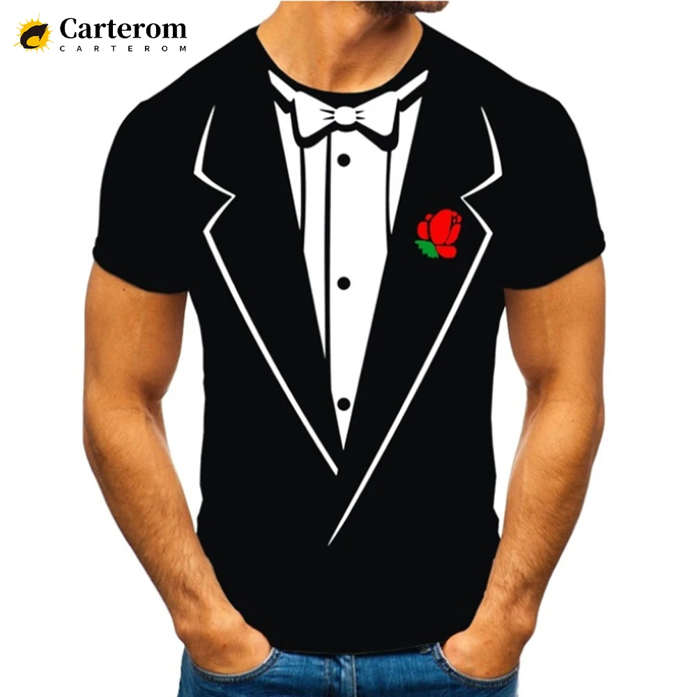 

2022 New Fashion Harajuku Streetwear Bow Tie 3D T-shirt Men Women Casual Funny Fake Suit Tuxedo Tie Printed T Shirt Cool Tops
