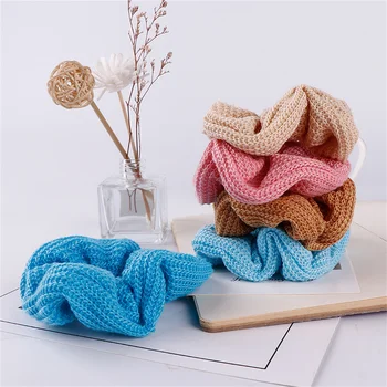 Korea New Soft Chenille Knitted Hair Scrunchies Solid Striped Warm Hair Band For Womans Girl Elastic Hair Rope Elegant Head Band 1