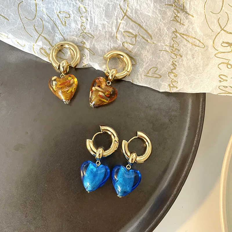 

Дизайнерские серьги в европейском и американском стиле, ретро, стеклянные серьги в виде сердца для женщин