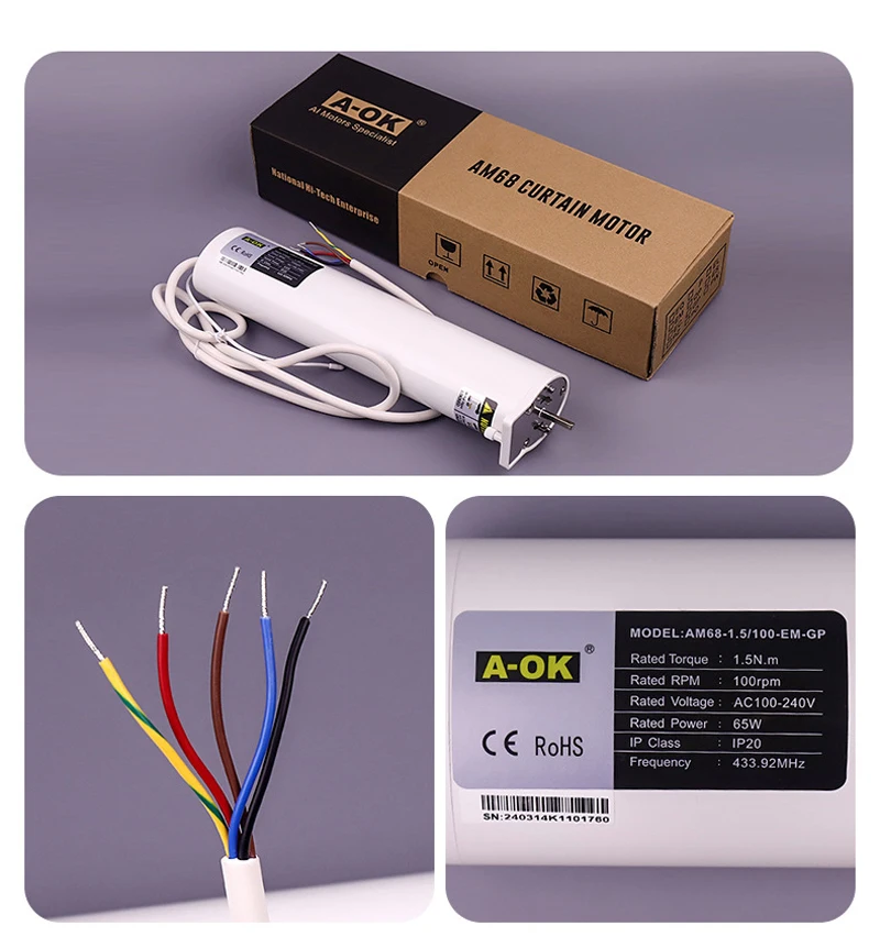 A-OK AM68-1.5/100-EM-GP Пятипроводной электрический мотор для штор с высоким крутящим