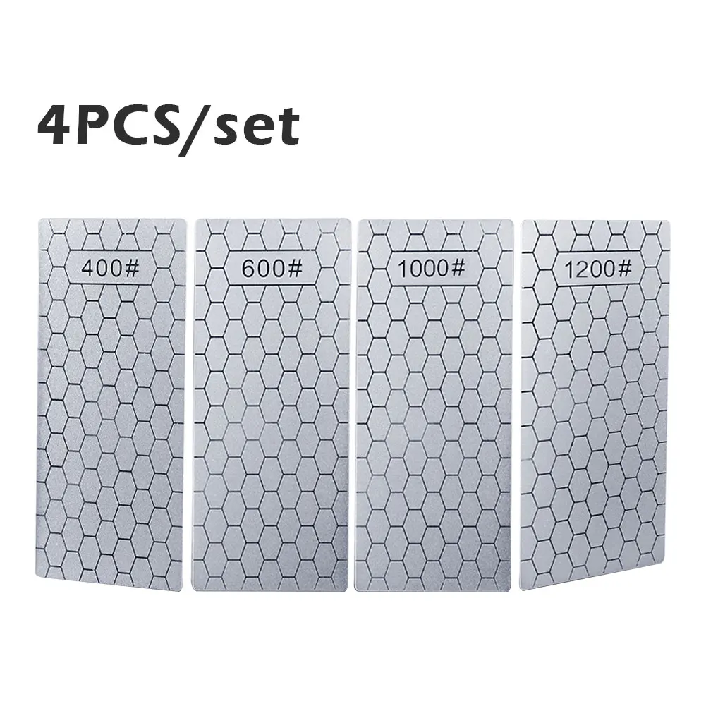 

4pcs 400 600 1000 1200 Kitchen Non Slip Portable Double Sided Diamond Sharpening Stone Honeycomb Surface Outdoor Lightweight