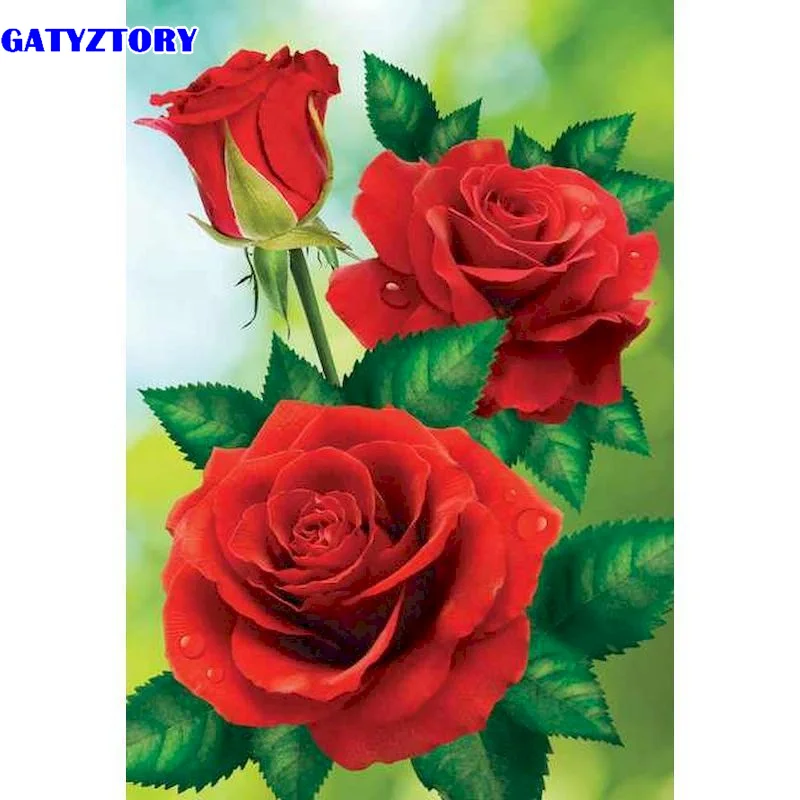 

GATYZTORY красная роза Раскраска по номерам Женская картина ручной работы раскраска своими руками Раскраска по номерам взрослые поделки домашн...