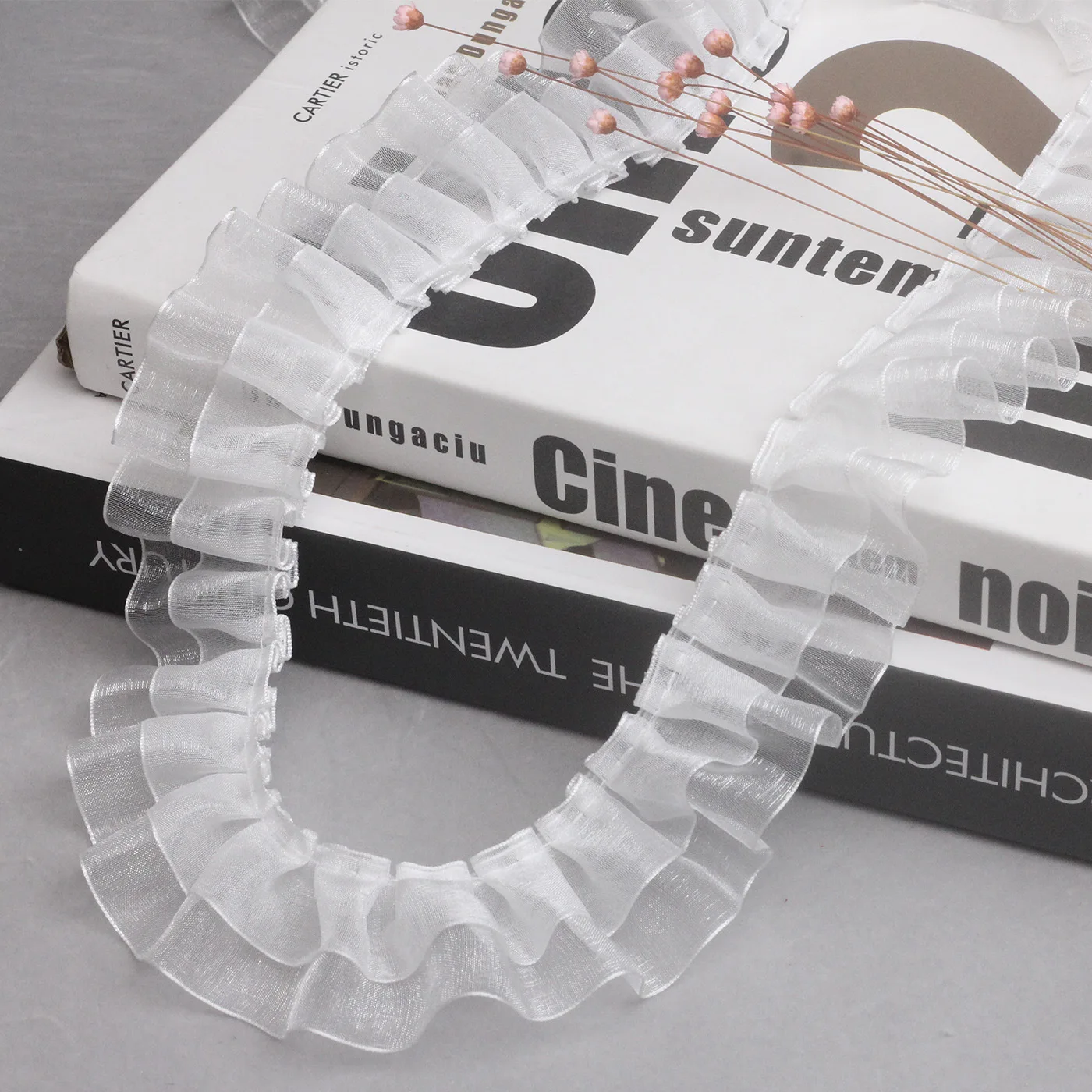 4 см двухслойная шифоновая лента из органзы плиссированное кружево с рюшами