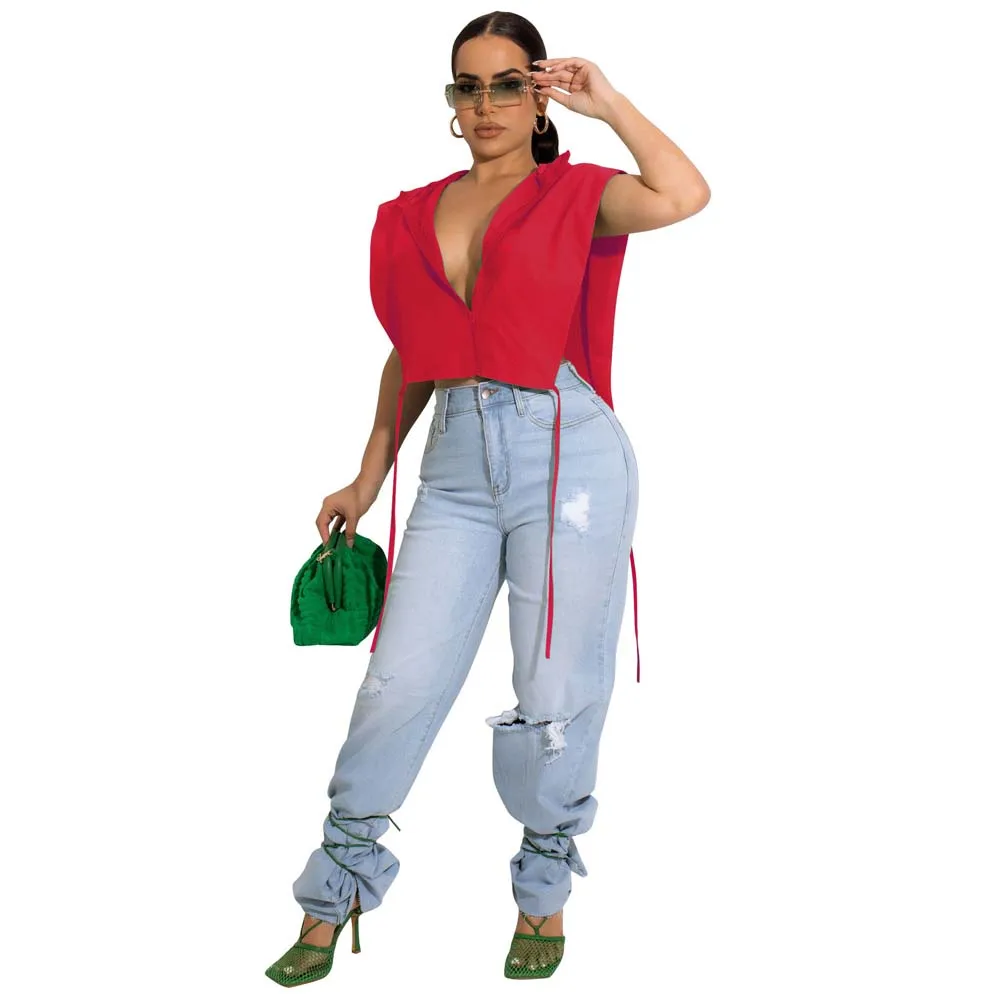 Новая модная однотонная блузка на молнии с отворотом топ коротким рукавом