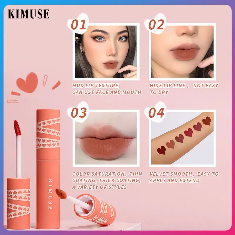 

6 Colors Lip Clay Lasting Colored Lip Tint Mud Beauty Cosmetics Soft Mist Lip Gloss Waterproof Non-stick Lipgloss Lips Makeup