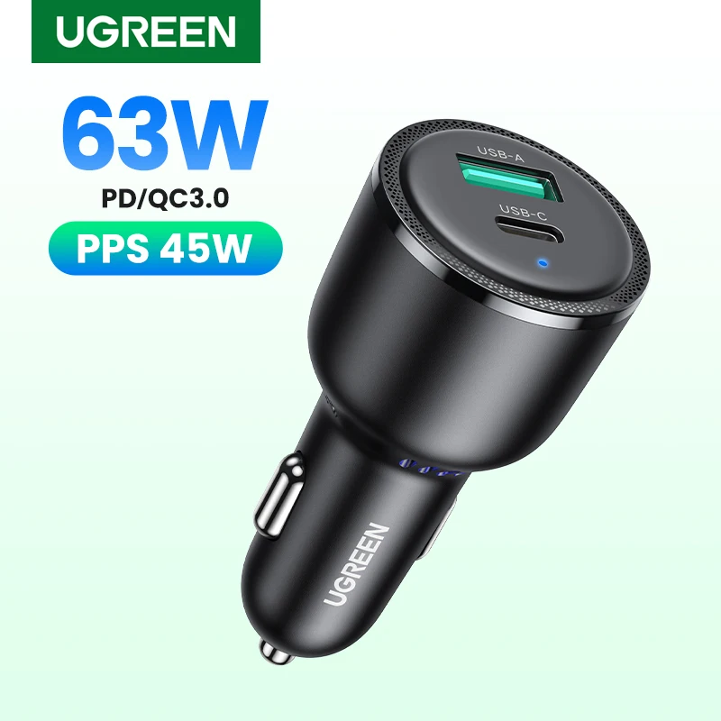 Фото Автомобильное зарядное устройство PD QC 3,0 PPS, USB Type C, 63 Вт, 45 Вт №1
