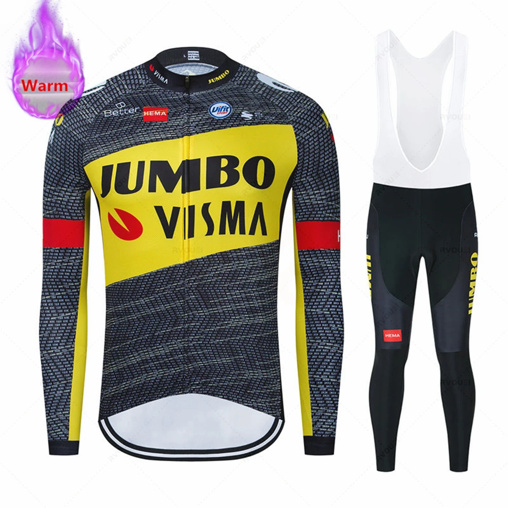 

Jumbo Visma Pro Winter Thermal Fleece Sets Long Cycling Jersey 19D Gel Pad Mens MTB Ropa Ciclismo Bike Bicycling Maillot Clothes