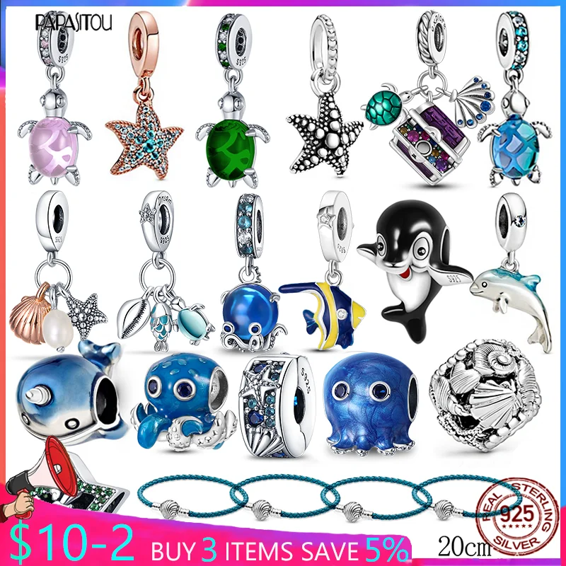 Подвеска-дельфин из серебра 925 пробы в виде морской звезды для браслетов pandora -