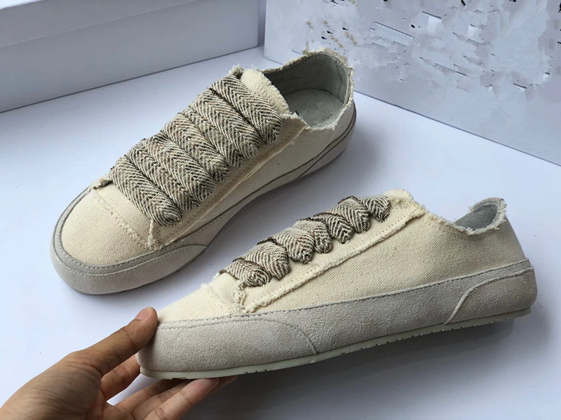 Женские холщовые кроссовки Maxdutti повседневная Винтажная обувь из воловьей кожи