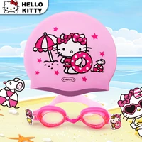kawaii sanrio swimming cap kitty swim goggles anime waterproof swimming caps kids girl boy cartoon pool hat diving eyewear mask