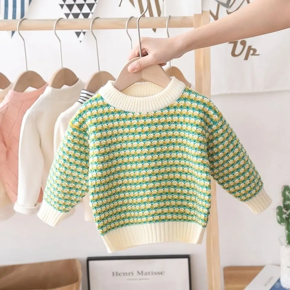 

2T-8T pure color winter boy girl kid thick Knitted wear turtleneck knitted solid high collar pullover sweater 2-8y