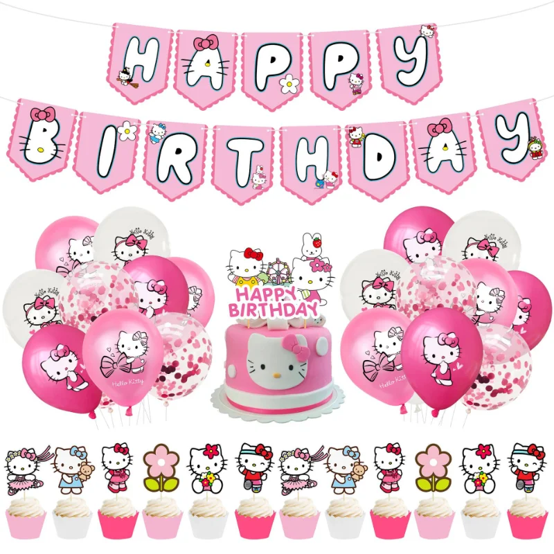 

Sanrio Hello Kitty Theme Birthday Party Decoration Supplies Latex Balloons Anime Kawaii Cute Baby Kids Girls Pink Princess Gifts