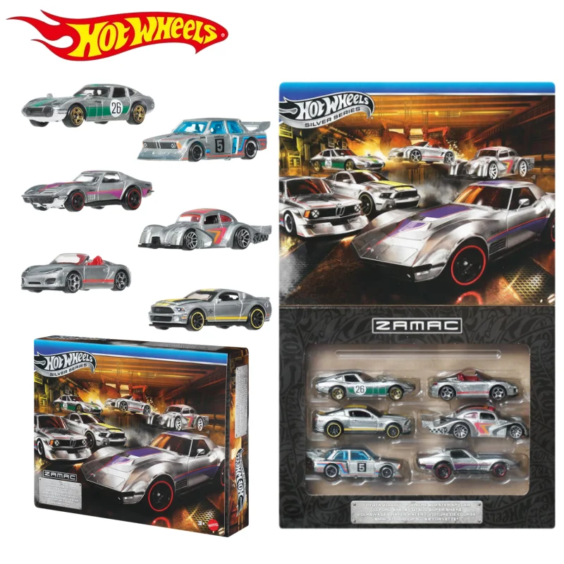 Фото Набор из 6 машинок Hot Wheels ZAMAC: Toyota, Porsche, Ford, VW, BMW. Новинка в наличии. Декоративный подарок для коллекционеров. Модели автомобилей 1/64. №1