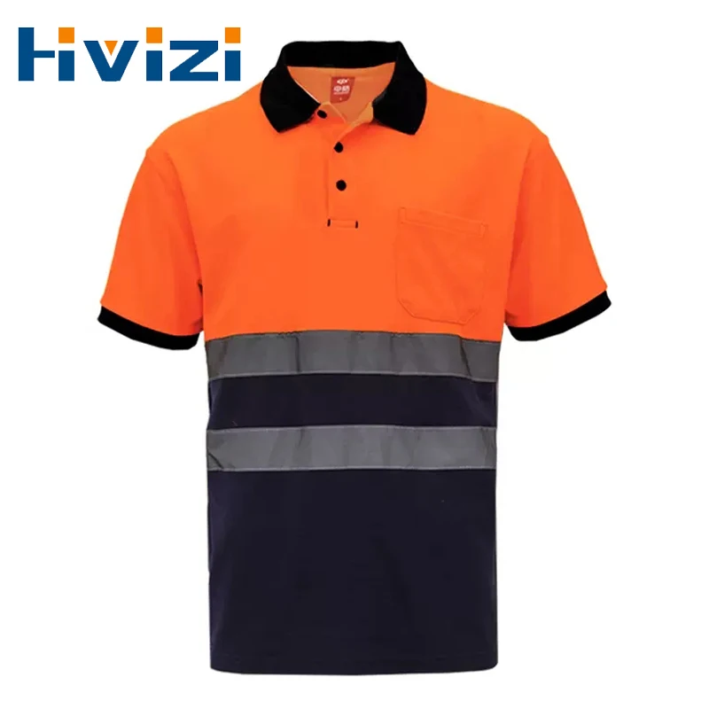 Светоотражающая рубашка Hi Vis, безопасная рубашка-поло с коротким рукавом, летняя двухцветная рабочая одежда, рубашки с высокой видимостью для работы