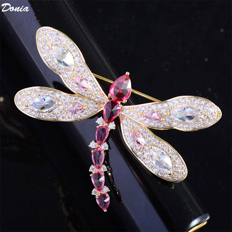 

Donia Jewelry Luxury Titanium Steel Micro-Inlaid AAA Zircon Dragonfly Brooch Fashion Insect Temperament Pin