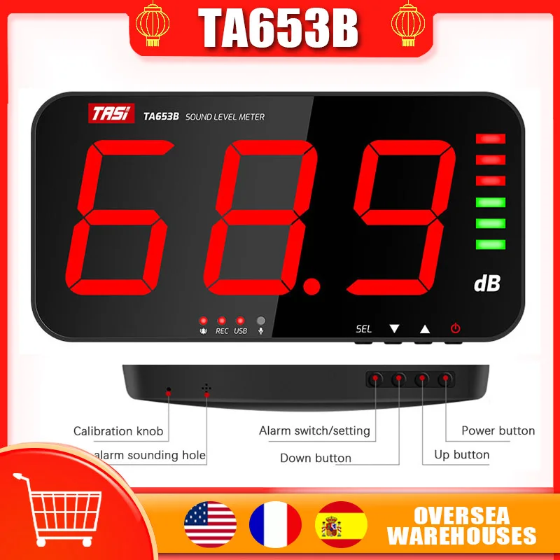 

TASI TA653B Digital Noise Meter Sound Level Meters Wall Hanging Large Screen Display Noise Meter Data Transmission Audio Testers